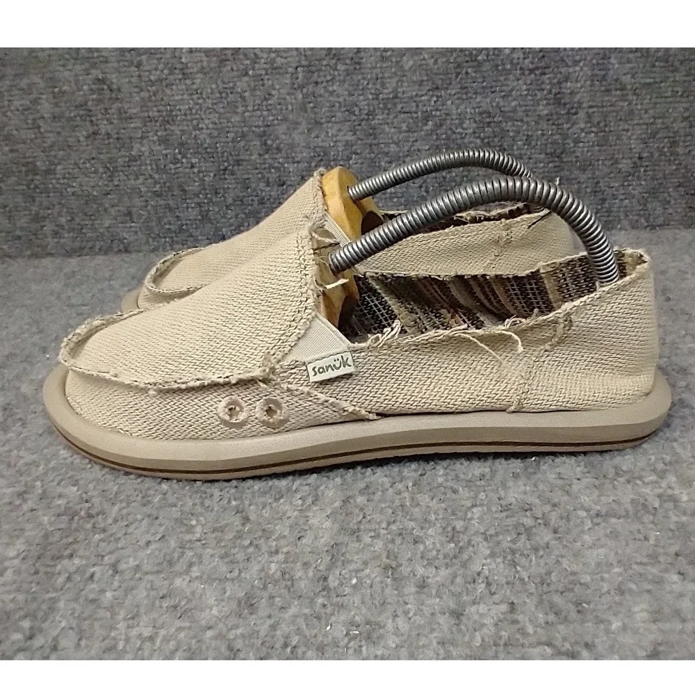 Sanuk Sideline Tan Khaki Canvas Slip On Loafers Mens 9 SWF1160 Casual Shoes